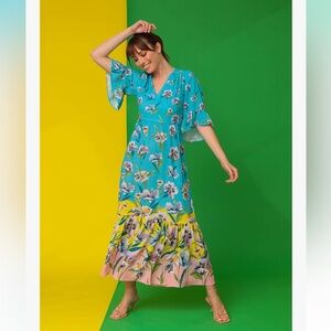 London Times‎ Women's Floral Printed V-Neck Tiered Maxi Dress. Size 14.